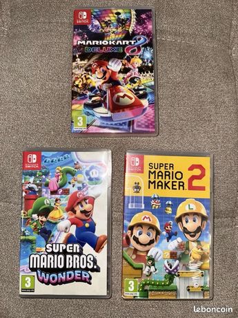 3 jeux Nintendo Switch (Mario Kart 8 Deluxe, Super Mario Bros Wonder, Super Mario Maker 2)