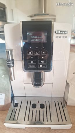 Machine à café à grains Delonghi Dinamica blanc laqué + café