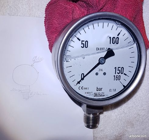 Manomètre : 0 à 160 Bars Ø100 mm 1/2''