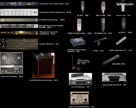 Materiel de studio d'enregistrement