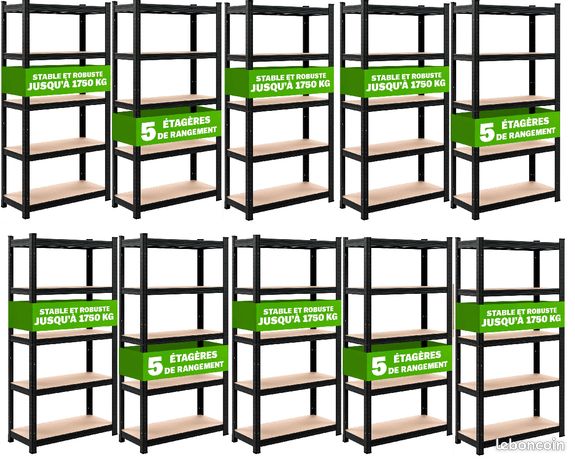 MEGA PACK 10 étagères professionnel NOIR rack