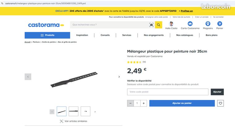 Mélangeur plastique pour peinture noir 35cm