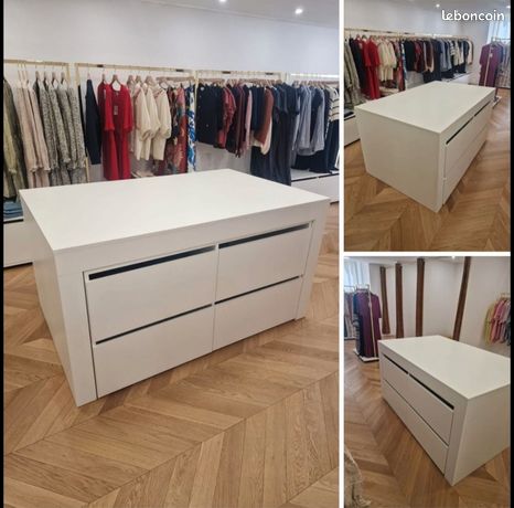 Meuble central de présentation avec tiroirs Blanc mat