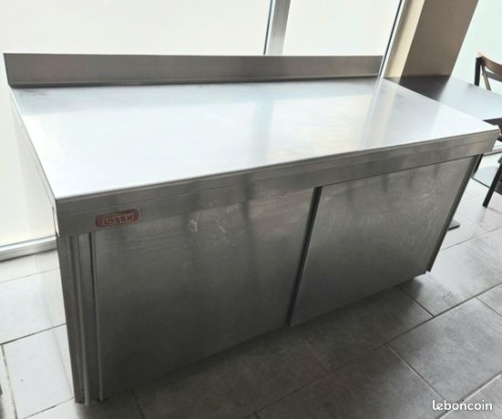 Meuble table inox 2 porte coulissantes