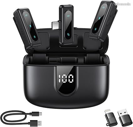 Microphone de Lavalier sans fil avec annulation du bruit microphone USB-C à pince avec appairage automatique audio clair et large compatibilité pour les Vlogs les Podcasts la diffusion en direct