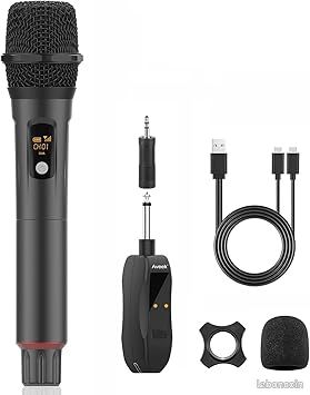 Microphone sans Fil, Microphone sans Fil Rechargeable Dynamique 2,4 GHz, pour Karaoké, Chanter, Soirée DJ, Église, Mariage, Discours, 1 pièce