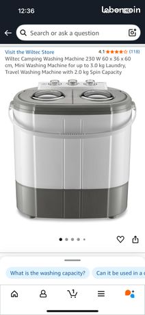 Mini Machine à laver Wiltec 230W quasi idéale camping/dortoir/studio