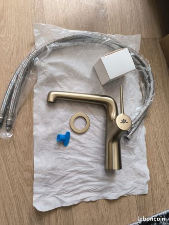 Mitigeur lavabo salle de bain gold doré or brossé en laiton