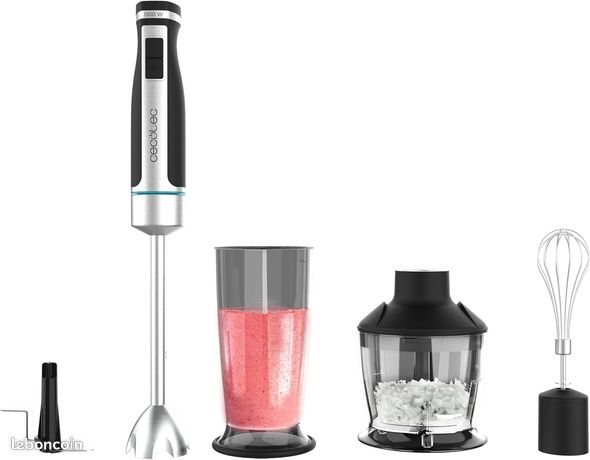 Mixeur Plongeant PowerGear 1500 XL Pro. Pied Extra Large Lames en Titane Engrenage Métallique et 21 Vitesses + Turbo Inclus Accessoires 1500 W