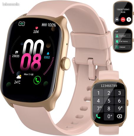 Montre Connectée Femme Homme, avec Appel Bluetooth, 1.95"HD Ecran Incurvé Smartwatch, 110+ Sportifs Montre Podomètre, Sommeil/Cardiofrequencemetre Montre Sport, IP68 Étanche pour Android iOS, Rose