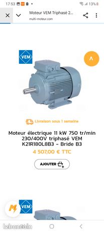 Moteur électrique triphasé Prix 600 euros négociable légèrement Venir chercher sur place à Paris place d'Italie Merci