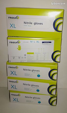 Neuf Finixa lot de 5 boites de 100 gants nitrile taille XL bleu résistant au solvant produit chimique antitranspirant
