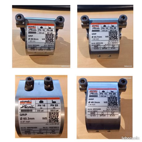 4 Raccords Jonction Inox STRAUB GRIP Tailles 60 48 34 27 Réparation Plomberie Acier Cuivre PVC