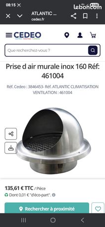 ATLANTIC prise d'air murale INOX 160