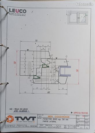 Outillage fenêtre 58 68 mm + machine bois