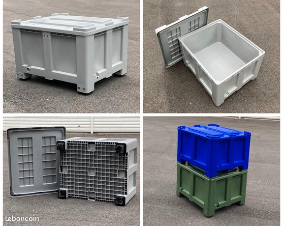 Palox alimentaire monobloc 690 litres, 120 x 100 x 78 cm, gris, empilable