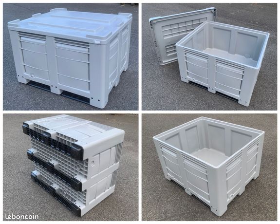 Palox alimentaire monobloc version 3 semelles 690 litres, 120 x 100 cm, gris, empilable