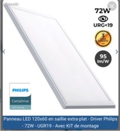 Panneau LED 120x60 avec kit pose en saillie Philips - 72W