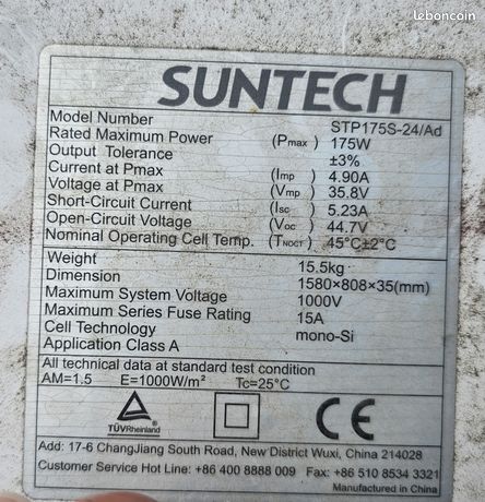 Panneaux solaires Suntech d'occasion