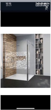 Paroi de douche fixe L110 + volet mobile de 335cm rotatif vitrage sérigraphie idem photo