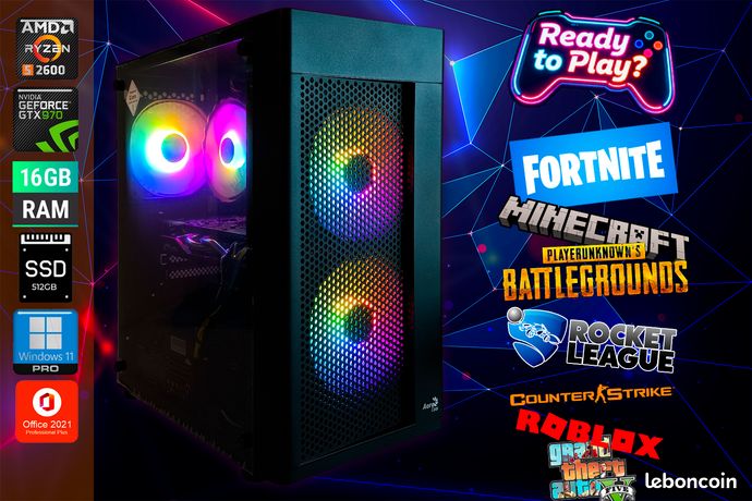 PC GAMER R5 2600 / GTX 970/ 16Go DDR4 / SSD 512Go / WIFI / WINDOWS 11
