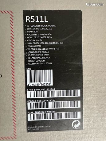PC Portable Asus R511 LD-XX379H 15.6"