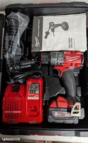 Perceuse à percussion MILWAUKEE 158 Nm M18 FPD3 Fuel - 1 batterie 5.0Ah - chargeur - HD Box - Jamais utilisée Prix Ferme