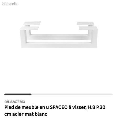 Pied de meuble blanc en U spaceo à visser