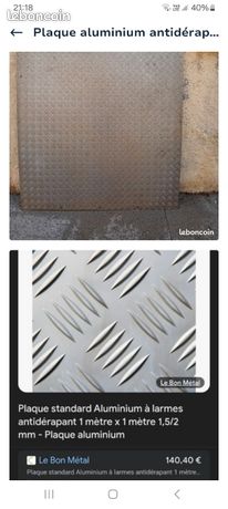 Plaque aluminium antidérapant dimensions 1675 cm longueur et 147cm de largeur épaisseur 15/2 mm