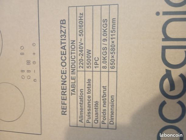 Plaque induction oceanic 3 feux neuve