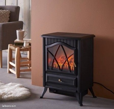 Poêle Radiateur Cheminée Foyer Électrique Mobile Chauffage Décoratif Effet Feu de bois buches LED ajustable Thermostat Réglable 900W/1800W