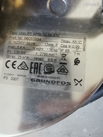 Pompe vide cave Grundfos 25000L/h, IP68 top qualité