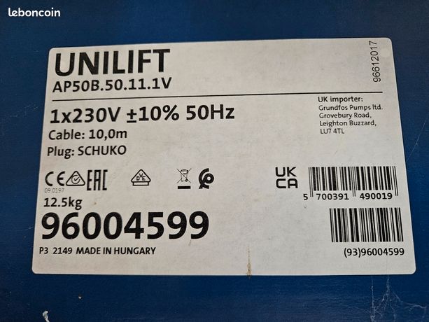 Pompe pour eaux usées Grundfos Unilift AP50B.50.11.1V