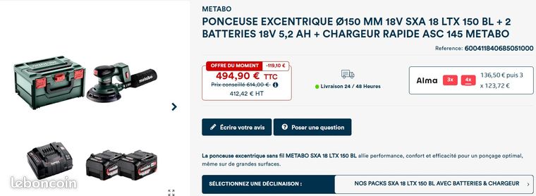Ponceuse excentrique avec batterie