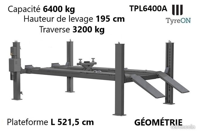 Pont élévateur 4 colonnes - Capacité 6,4 tonnes - également pour géométrie – accessoires disponibles