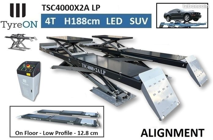 Pont élévateur 4 tonnes - Levage auxiliaire intégré - Longueur 532 cm - avec éclairage - pont ciseaux géométrie
