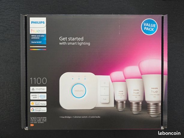 Pont + interrupteur + 3 ampoules couleurs Philips Hue