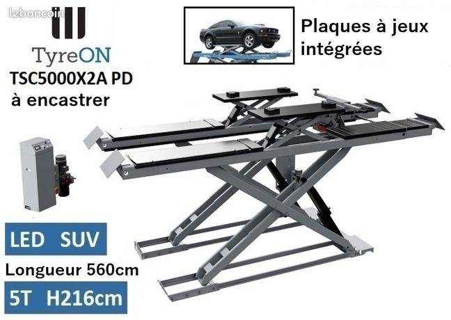 Pont élévateur 5 tonnes Pont ciseaux géométrie / contrôle technique Plaques à jeux + levage auxiliaire