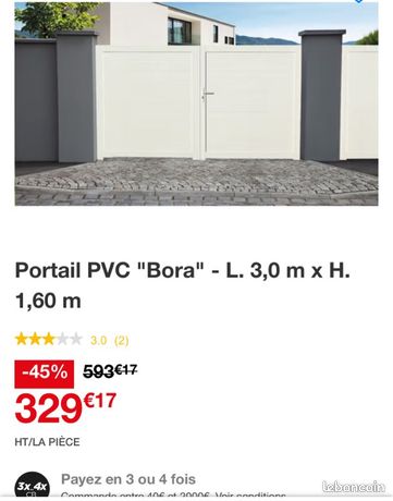 Portail + portillon Blanc 3mx1.6m emballé