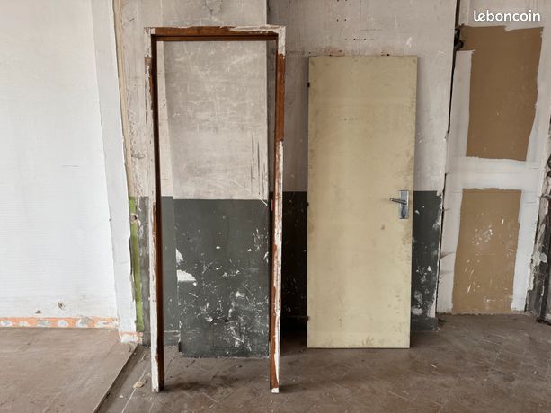 Porte coupe-feu en bois avec cadre - Années 1920 - 82 x 214 cm