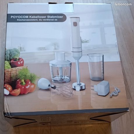 POYOCOM Mixeur plongeant sans fil mixeur à immersion rechargeable avec câble de type C fouet à ufs hachoir de 500 ml récipient de 600 ml pour smoothies milkshakes sauces et soupes Blanc