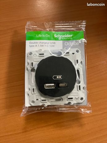 Prise chargeur double USB "Odace" anthracite - Type A+C