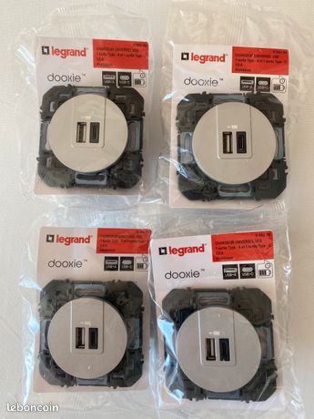Prises GRISE Double USB C+A "LEGRAND"
