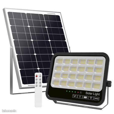 Projecteur solaire LED dernière génération 6300 lumens éclairage 3000K-4000K-6000K ajustable télécommande panneau monocristallin batterie lithium LiFePO4 éclairage extérieur écologique