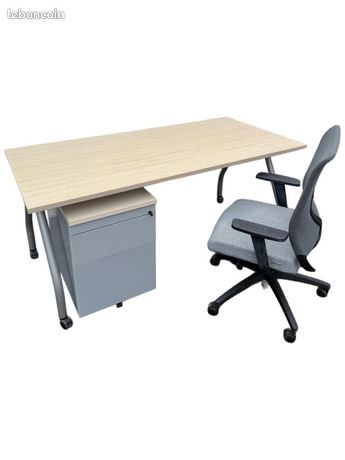 PROMO 🔥 Ensemble Bureau Steelcase + Caisson à roulettes + Siège ergonomique