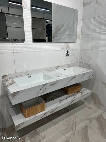 Salle de Bain Ensemble Lavabo + Miroir LED design moderne