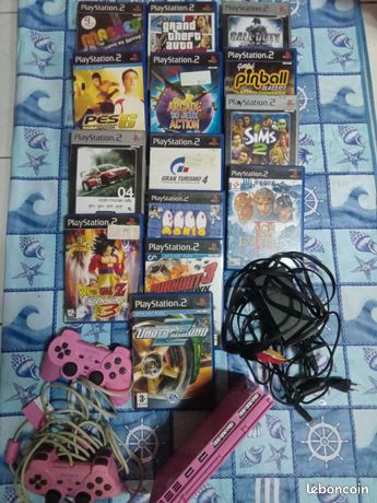 PS2 slim rose+ 14 jeux+ sac