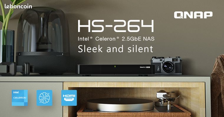QNAP HS-264-8G (Nas) - 2 baies (HDD/SSD) - 8 Go DDR4 - 2*RJ45 (2.5 GbE) - Intel Celeron N5105 - 2*HDMI (2.0) - Neuf