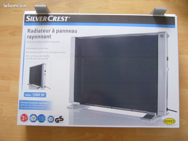 Radiateur électrique de Chauffage NEUF à Panneau Rayonnant * Mural ou sur Pieds * SilverCrest SWW 1500 B2 * Electricité mais Pas gaz ni pétrole ni huile ni eau