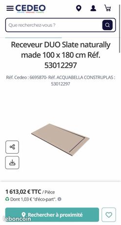 Receveur / Bac à douche en Akron 81KG 1800 x 1000 mm / 100 x 180 cm Épaisseur 3cm Neuf 180x100 1800x1000